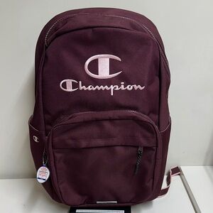 Champion Dark Purple Backpack with Light Pink Logo